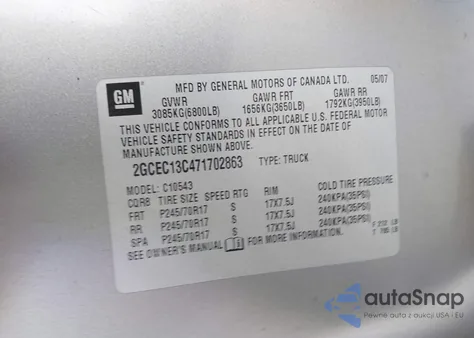 2007 Chevrolet Silverado 1500 Ls z USA, uszkodzony, nr VIN 2GCEC13C471702863